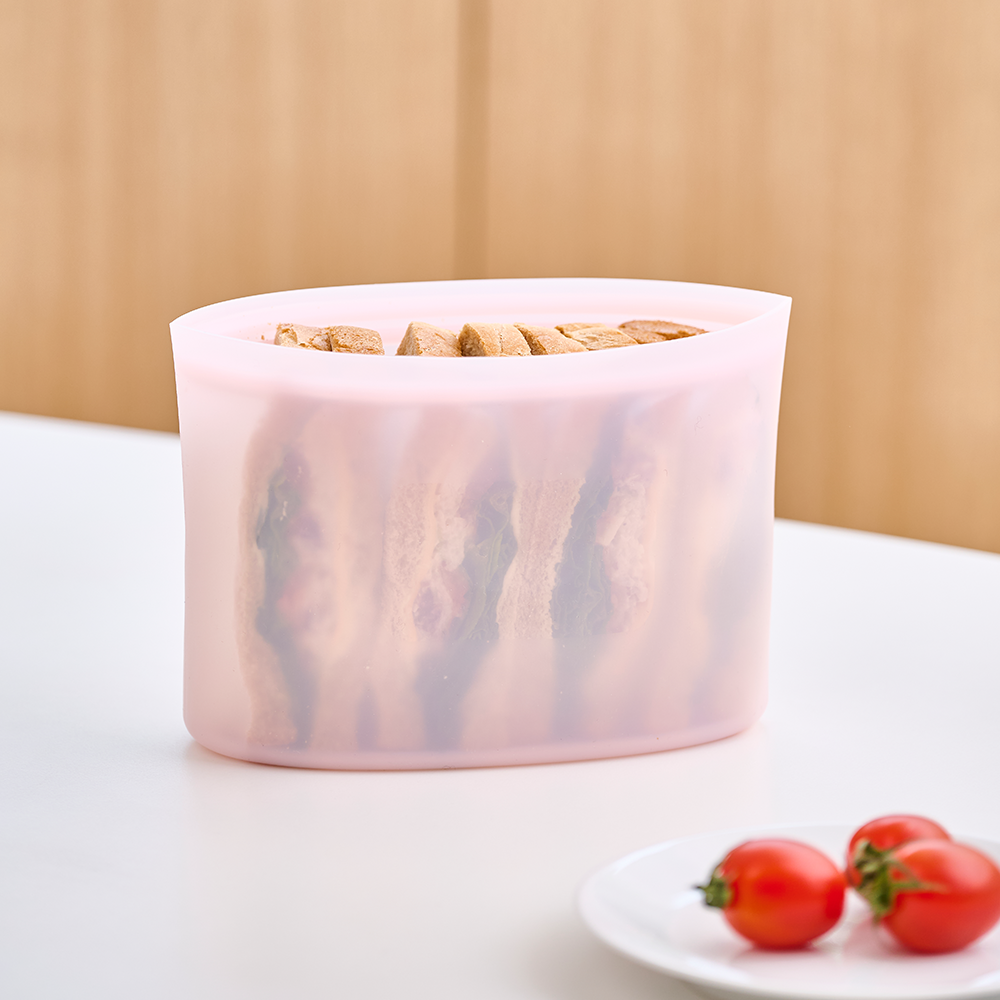 르메이드 3중잠금 실리콘 지퍼백 스탠딩 전자레인지 밀폐용기 실리콘팩 중 1000ml 핑크 - 상품 이미지