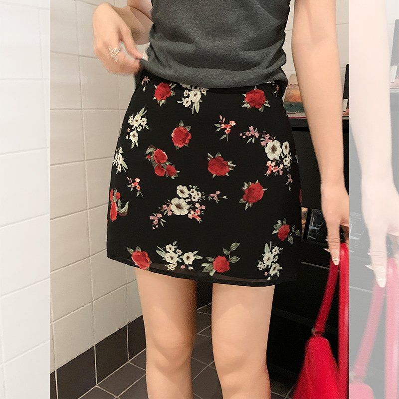 여성 플라워 미니 스커트 A라인 치마 짧은치마 여름 데일리 캐주얼 짧은 스커트 하의 - 메인 이미지