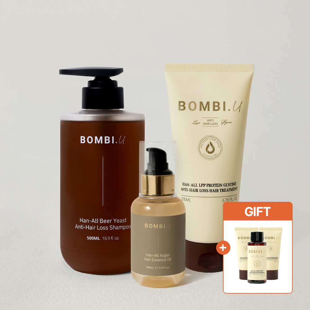 [헤어케어 SET] 봄비유 한올 맥주효모 탈모 샴푸&탈모 트리트먼트&모로코 아르간 오일