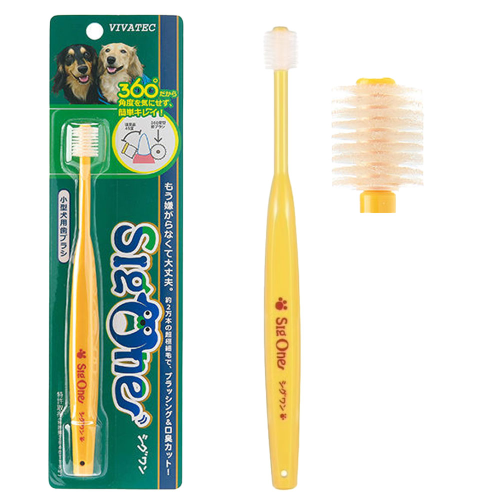 비바텍 시그원 360도 초소형 초극세모 칫솔 강아지 고양이 옐로우