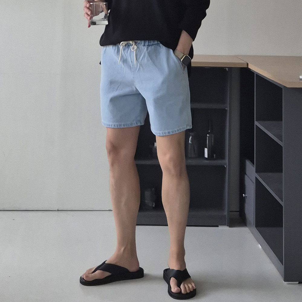 남자 반바지 빅사이즈 밴딩 데님 청 반바지 남자숏팬츠 - 상세 이미지 3