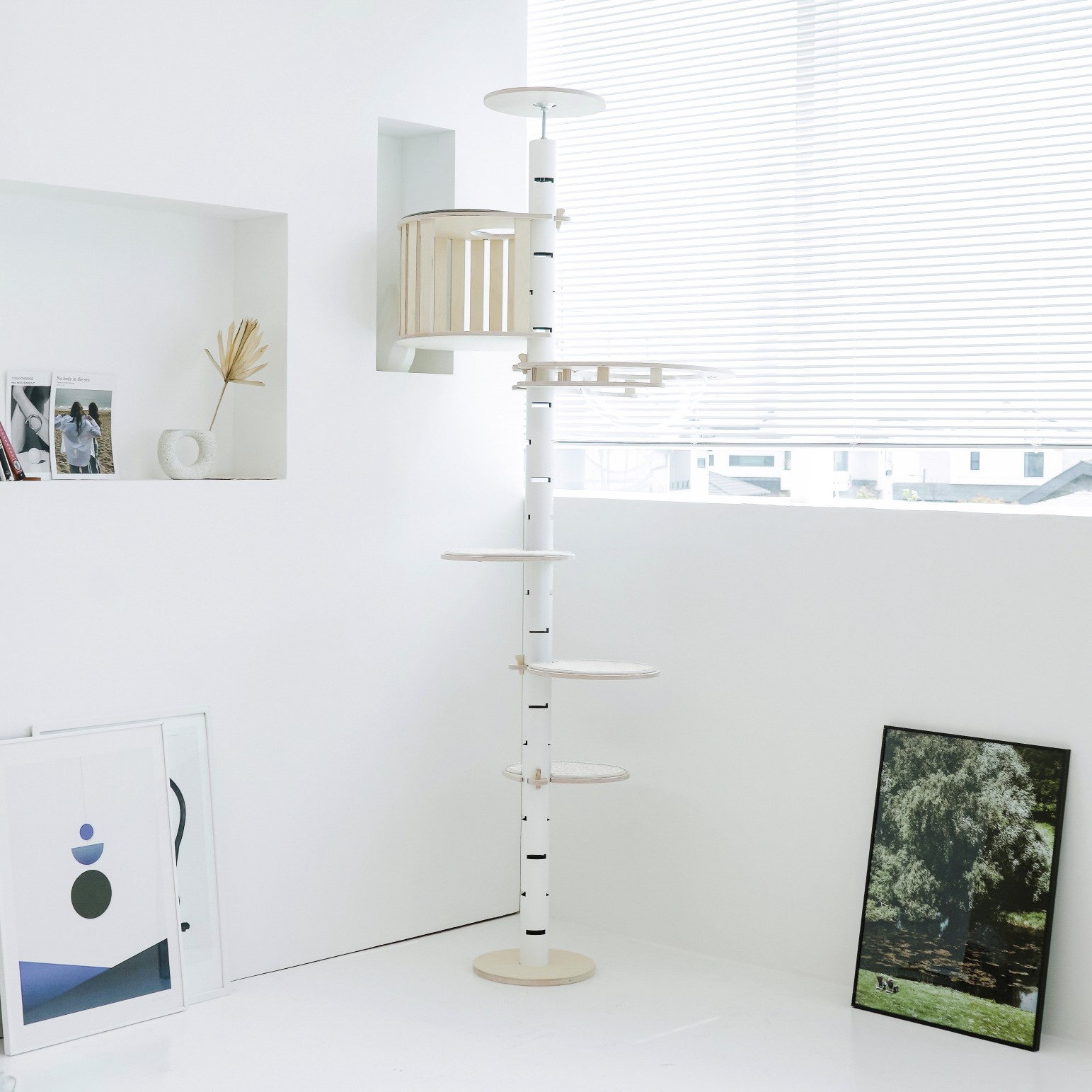 캣돌 고양이 파스텔 스틸 화이트 먼치킨 원목 캣폴 캣타워