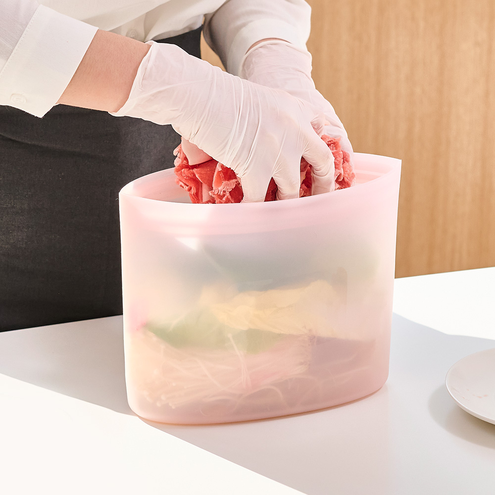 르메이드 3중잠금 실리콘 지퍼백 스탠딩 전자레인지 밀폐용기 실리콘팩 대 2000ml 핑크