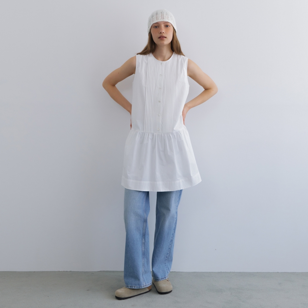 [어나우트] PINTUCK SHIRT DRESS WHITE - 상품 이미지