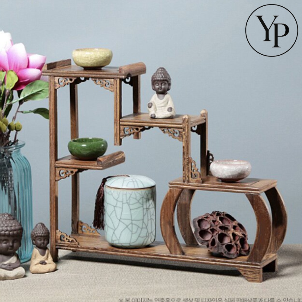 전통 인테리어 도자기 진열장 악세서리 소품 찻잔 원목 다기 선반 전시대 스탠드