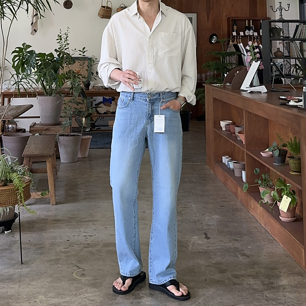 남자 와이드청바지 연청 데님 부츠컷 팬츠 남자청바지 - 상세 이미지 2