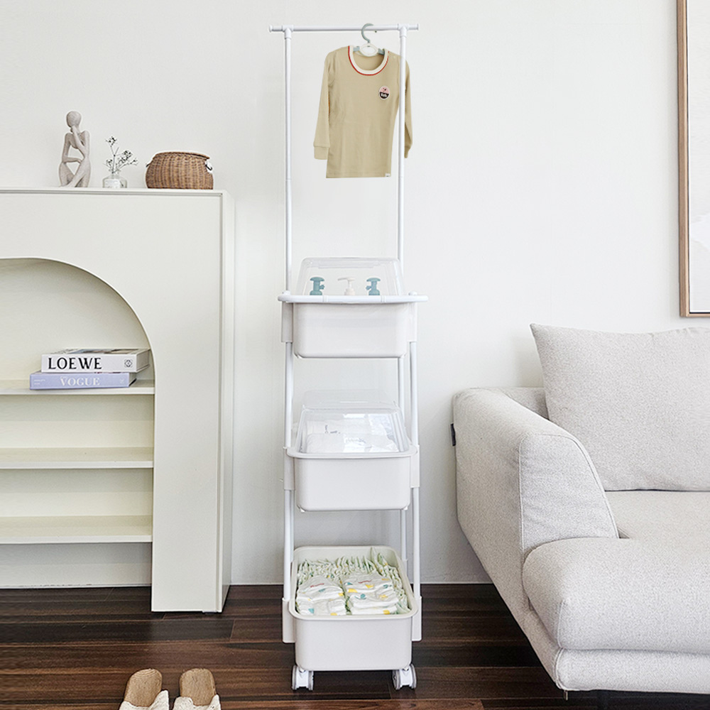 뉴코코맘 2세대 기저귀정리함 3단 캡2 아기트롤리 신생아 보관함