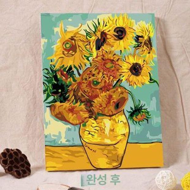 DIY 유화 해바라기 액자 색칠 장식 그림 꽃 풍경 페인팅 명화 해바라기 파란 하늘 - 상세 이미지 2