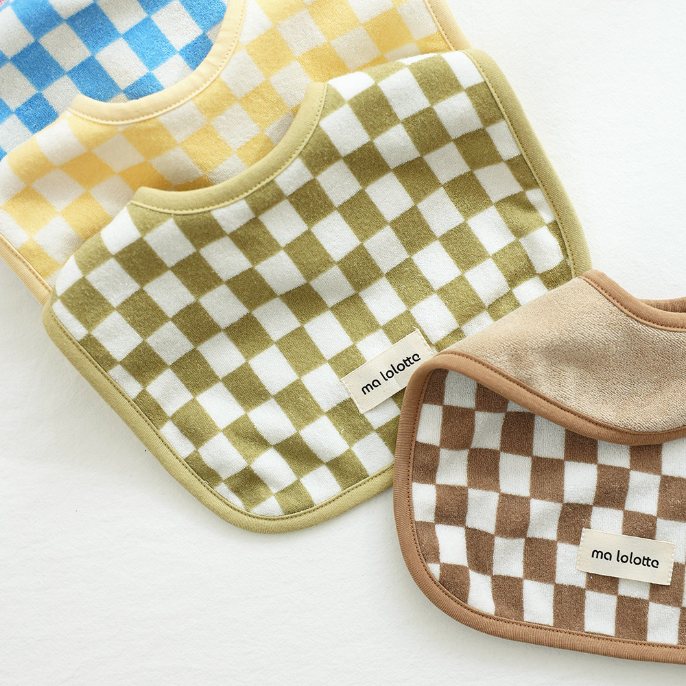 마롤로뜨 테리 사각 체커보드 아기 턱받이 순면 이유식 침받이 간식 양면 저자극