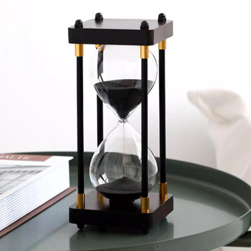 모래시계 타이머 모래 시계 알림 블랙 15분 30분 실목 화이트샌드 - 상품 이미지