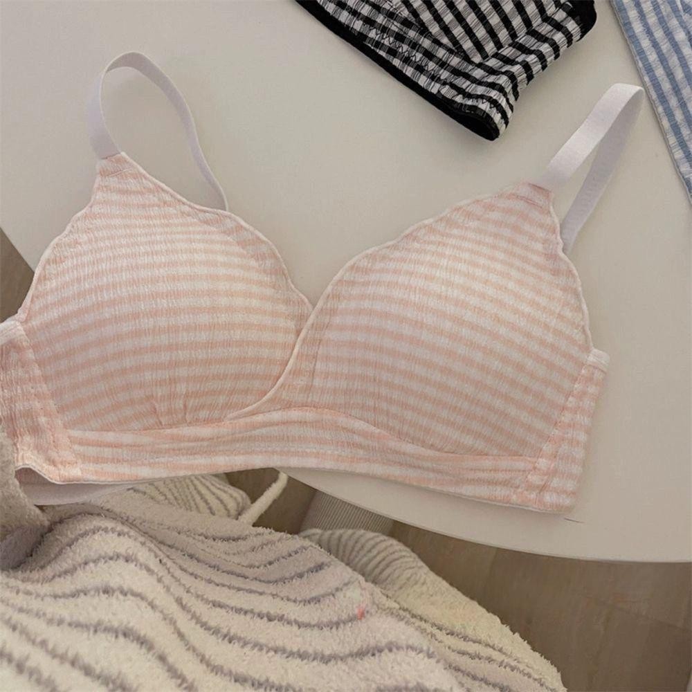 브라자 체크무늬 심플한 귀여운 여름 언더와이어 편안한 브레지어 여성 속옷 1.검정색+검정색 - 상세 이미지 5
