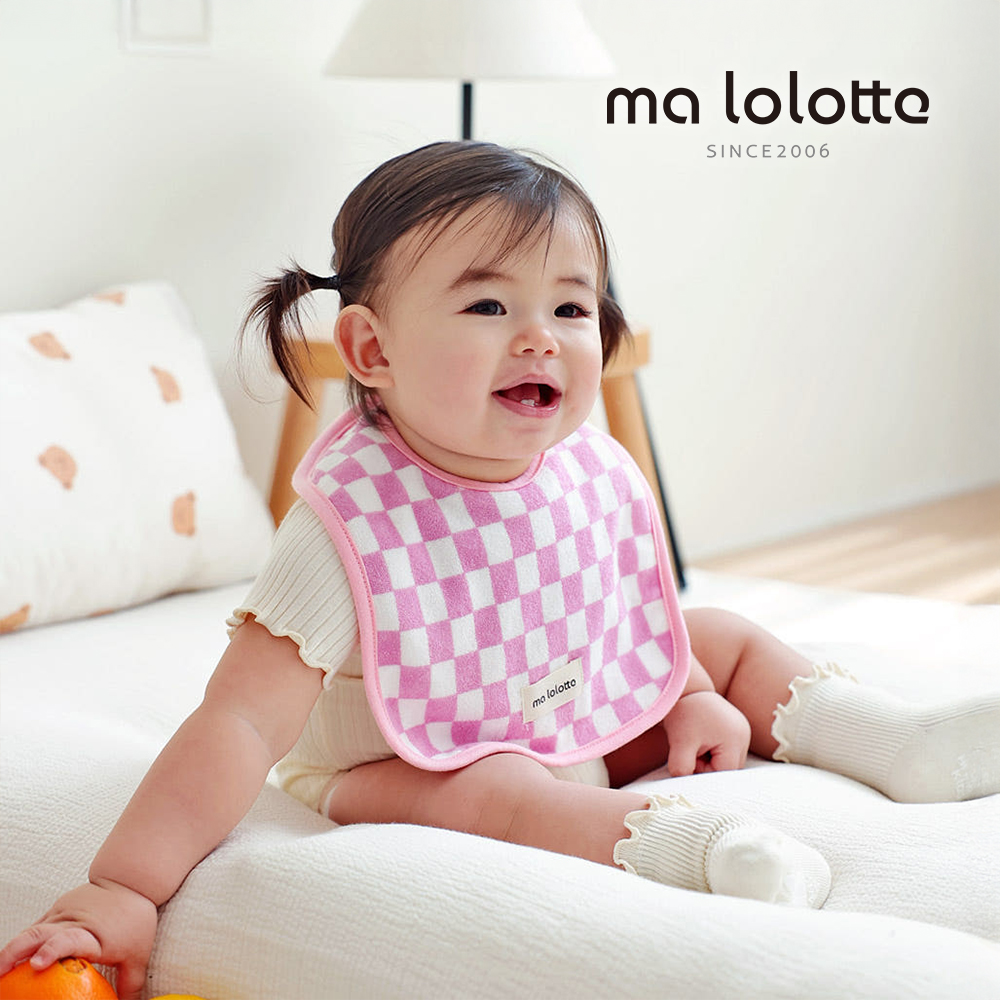 마롤로뜨 테리 사각 체커보드 아기 턱받이 순면 이유식 침받이 간식 양면 저자극