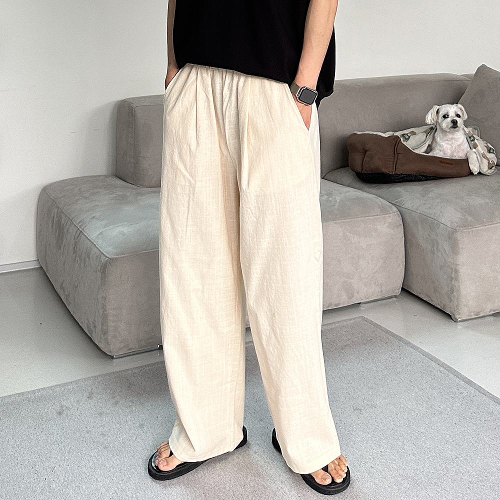 남자여름바지 밴딩 린넨 아이스 팬츠 남자냉장고바지 - 상세 이미지 4