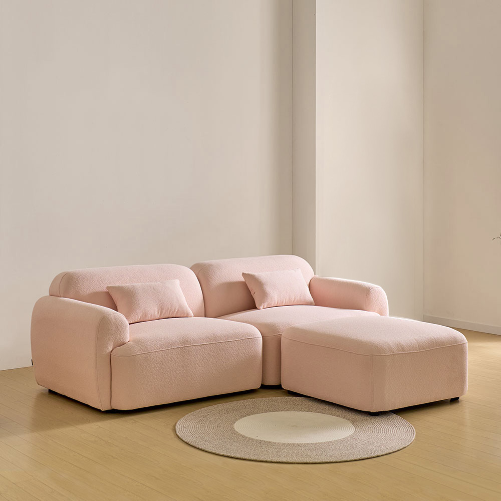 스코나 콘테라 부클레 아쿠아텍스 패브릭 모듈 소파 스툴포함, 핑크, 3인용