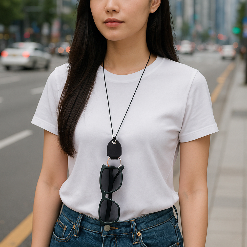 수제 쌍링 통가죽 선글라스 홀더 목걸이/안경줄 걸이 - 상세 이미지 2