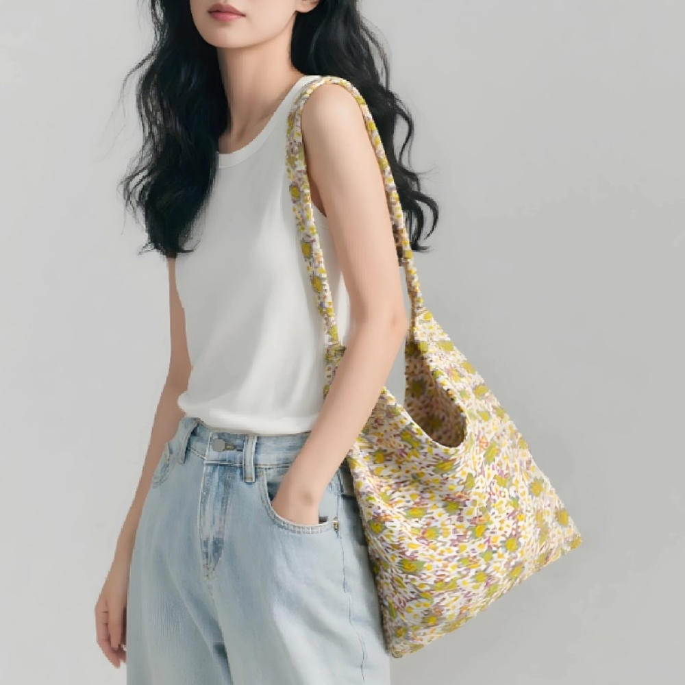 가벼운 데일리 숄더백 여행용 플라워 도트 면 에코백 천 여성 가방 M522327 이미지 7