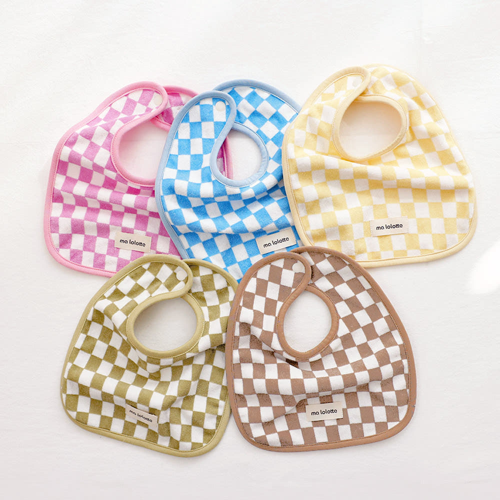 마롤로뜨 테리 사각 체커보드 아기 턱받이 순면 이유식 침받이 간식 양면 저자극