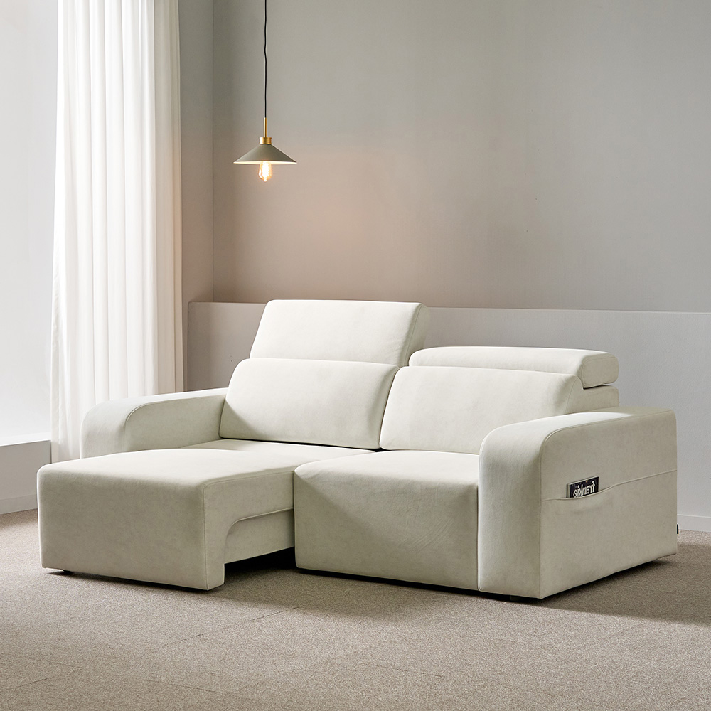 스코나 엘런스 아쿠아텍스 모션 슬라이딩 무빙 리클라이너 소파 스툴미포함, 아이보리, 3인용