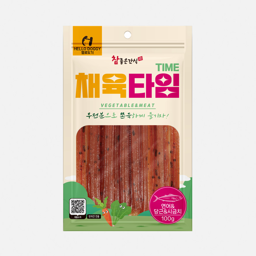 헬로도기 채육타임 강아지다이어트간식 강아지육포 알러지 저칼로리 져키 간식 북어+당근+시금치, 100g, 1개 - 상세 이미지 3