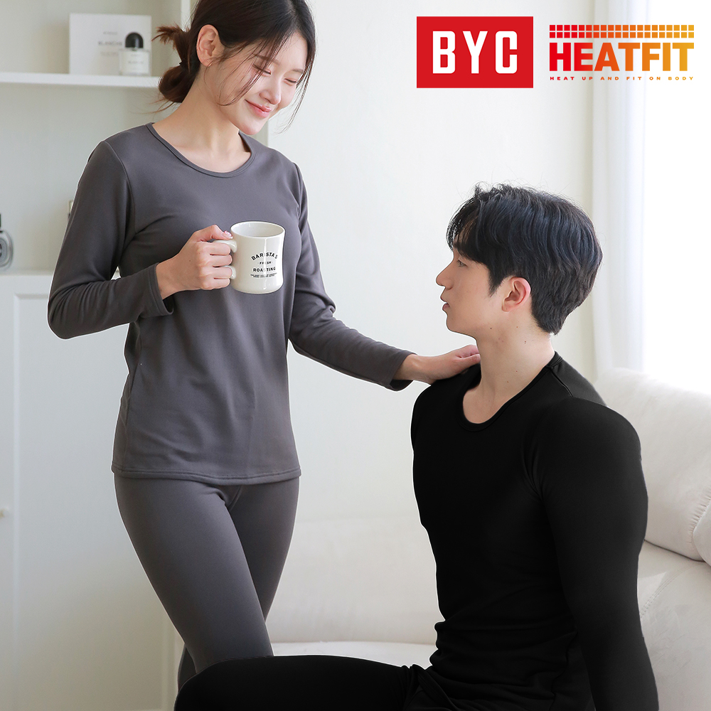 BYC 히트핏 남성내복 성인 남자 기모 발열 내의 히트택 상의 하의 세트 겨울 보온 방한 상품 이미지