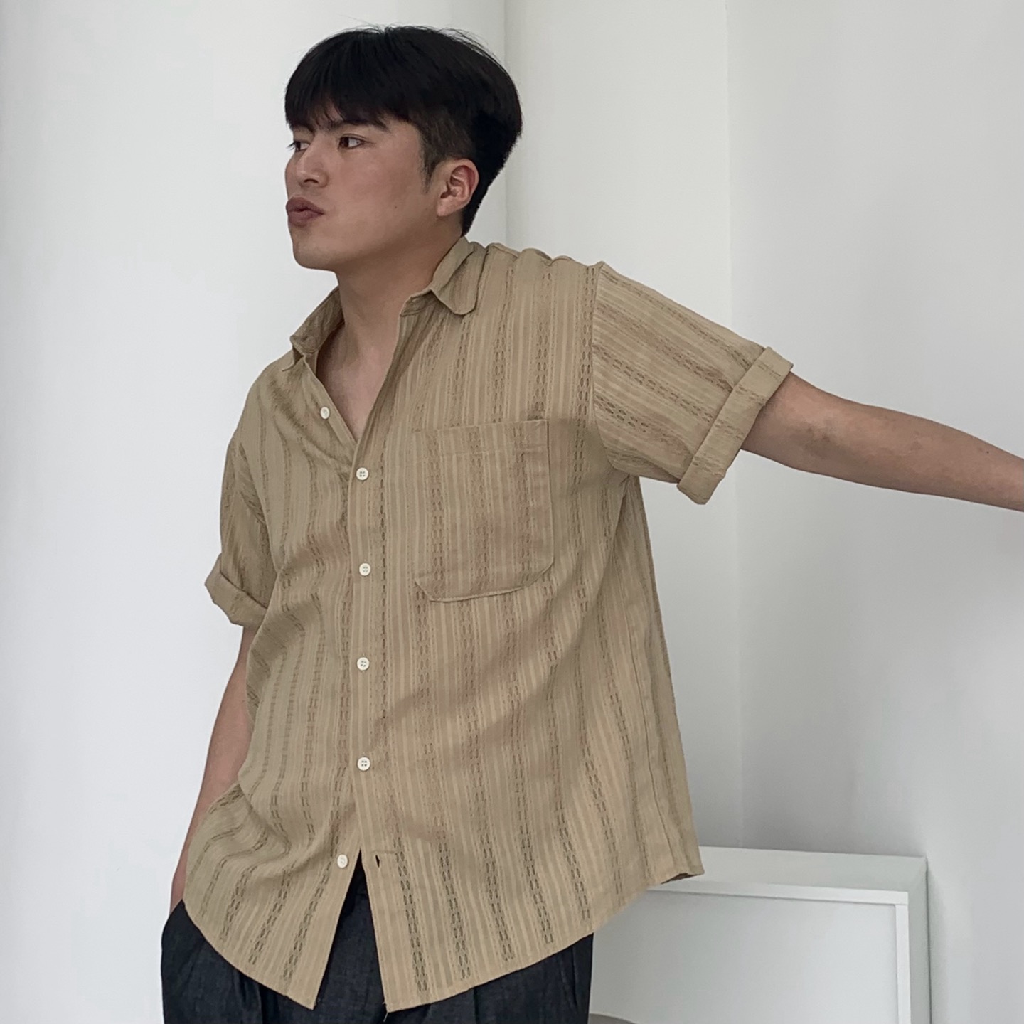 여름 크로셰 펀칭셔츠 시스루셔츠 남자휴양지룩 - 상세 이미지 5