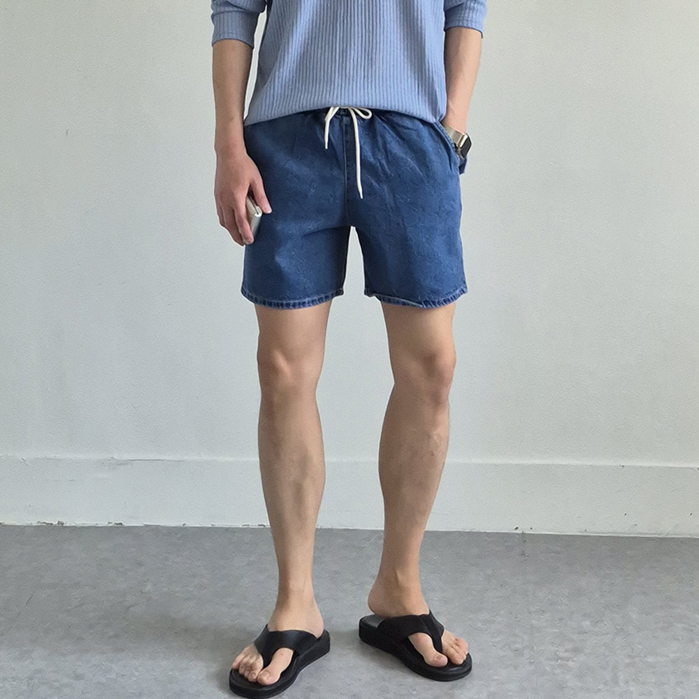 남자 반바지 빅사이즈 밴딩 데님 청 반바지 남자숏팬츠