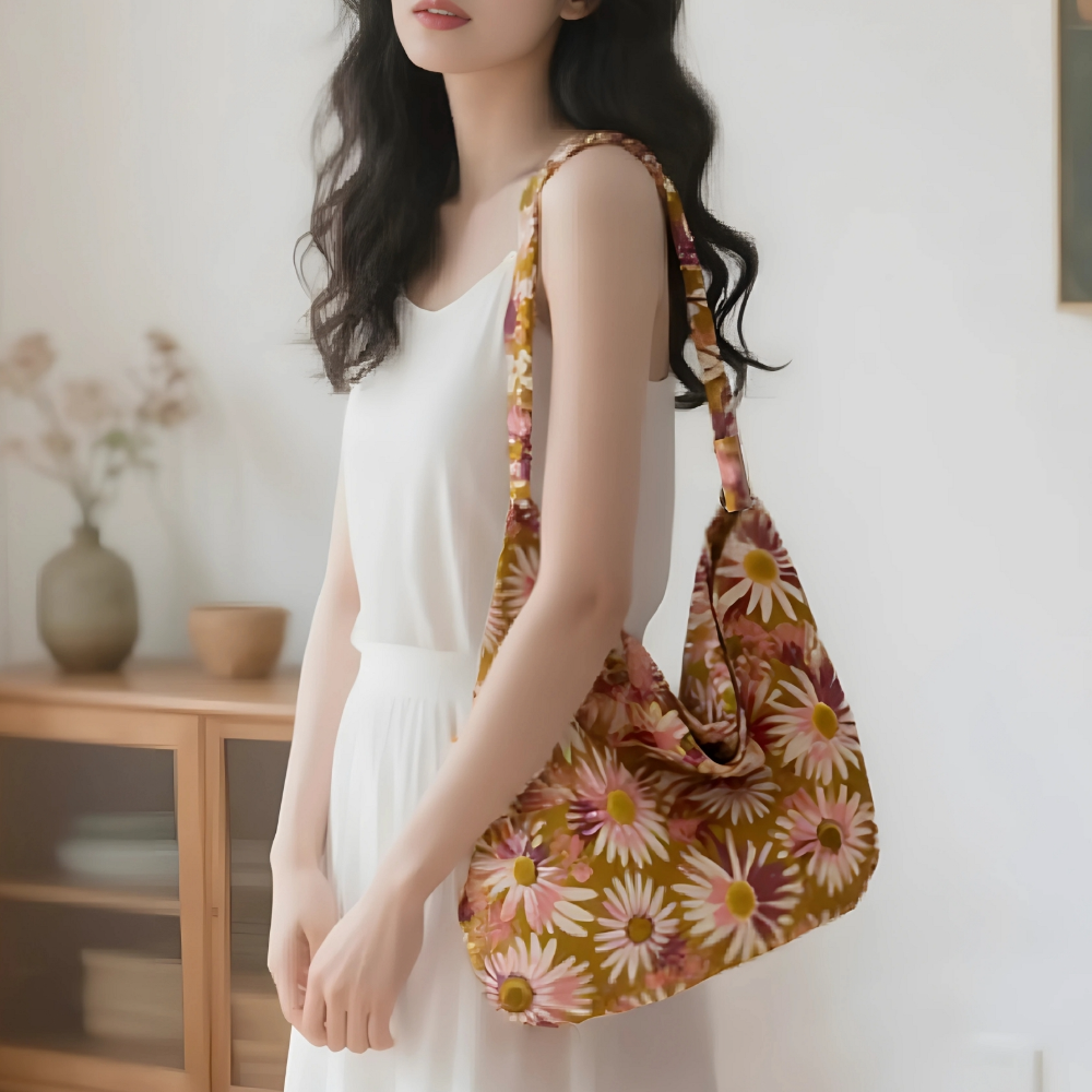 가벼운 데일리 숄더백 여행용 플라워 도트 면 에코백 천 여성 가방 M522327 - 상세 이미지 4