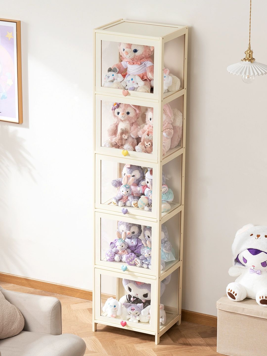 인형장식장 수집 봉제인형 아크릴 투명 상자 대형 크림 화이트 1문 40cm - 상세 이미지 5