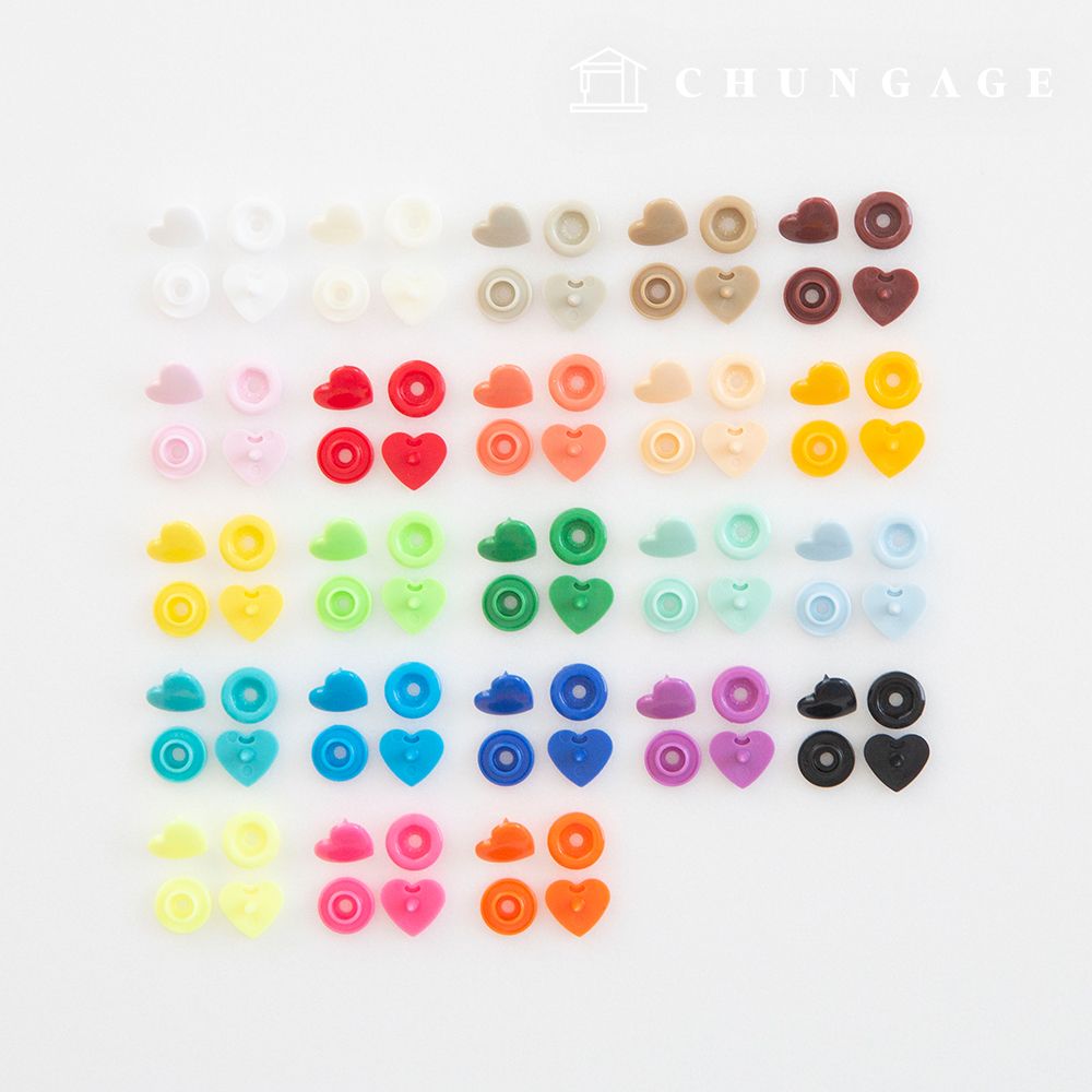 똑딱이 단추 플라스틱 티 스냅 단추 옷만들기 하트 12mm 23종