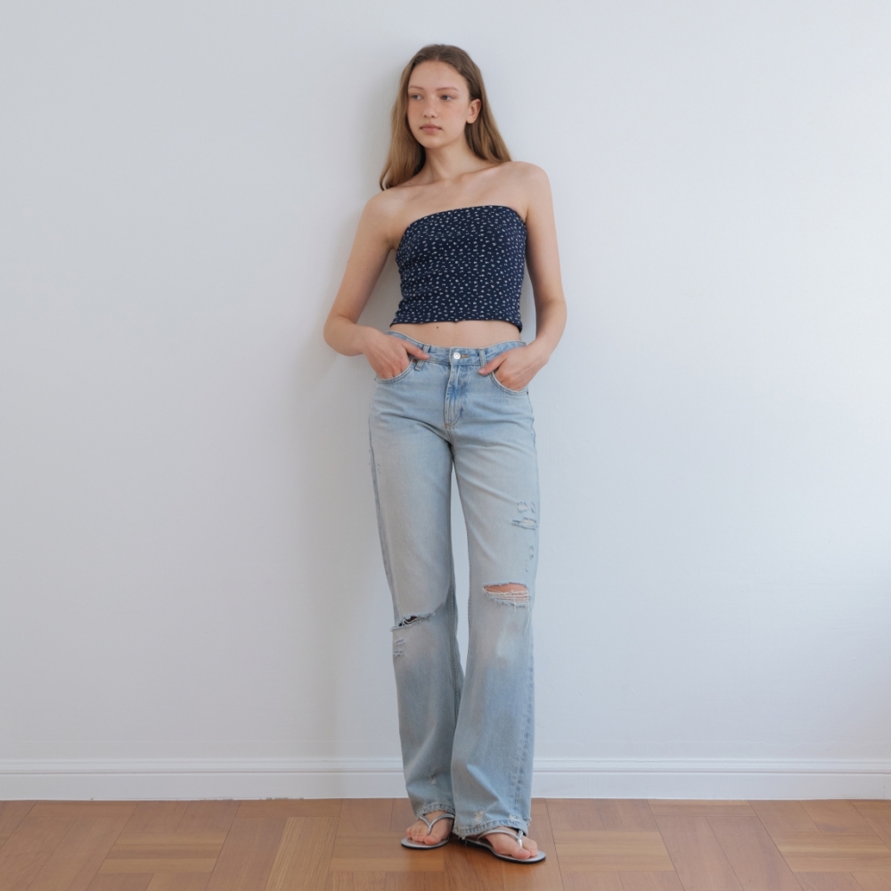[어나우트] FLORAL TUBE TOP NAVY - 상세 이미지 3