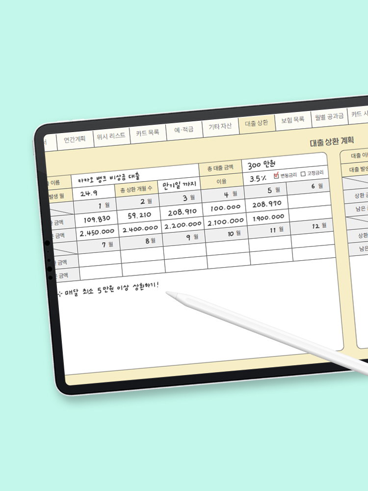 1분발송 리훈 카테고리 오늘쓰임 가계부 용돈기입장 굿노트 아이패드 PDF 속지