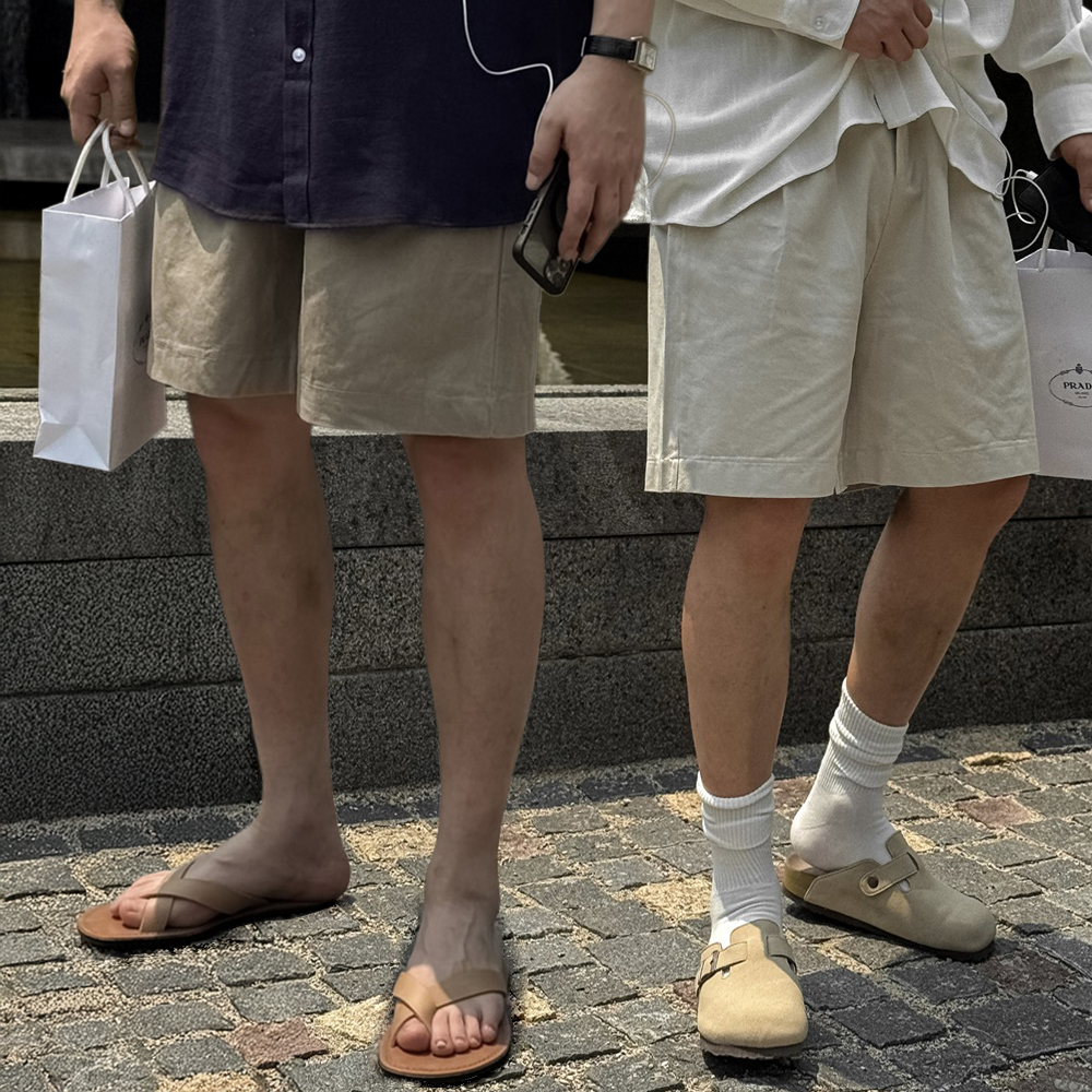 1+1 남자버뮤다팬츠 치노팬츠 남자와이드반바지 - 상품 이미지