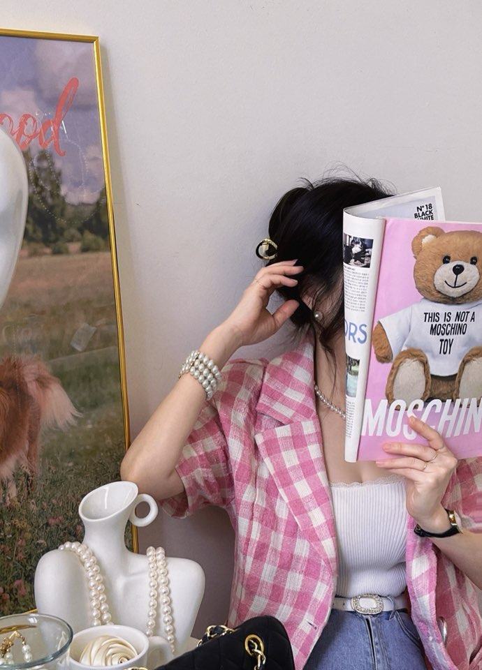 겟잇핑크 트위드 하프 재킷 (핑크,깅엄체크,여름,반팔재킷) [비비아레이디]