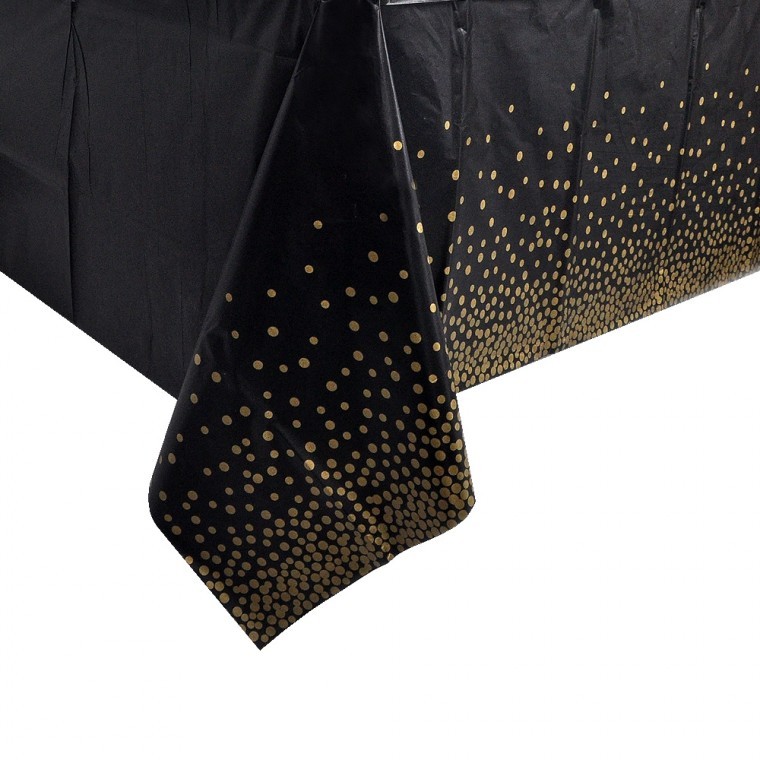 황금도트테이블보 블랙 생일 파티 기념일 장식 소품