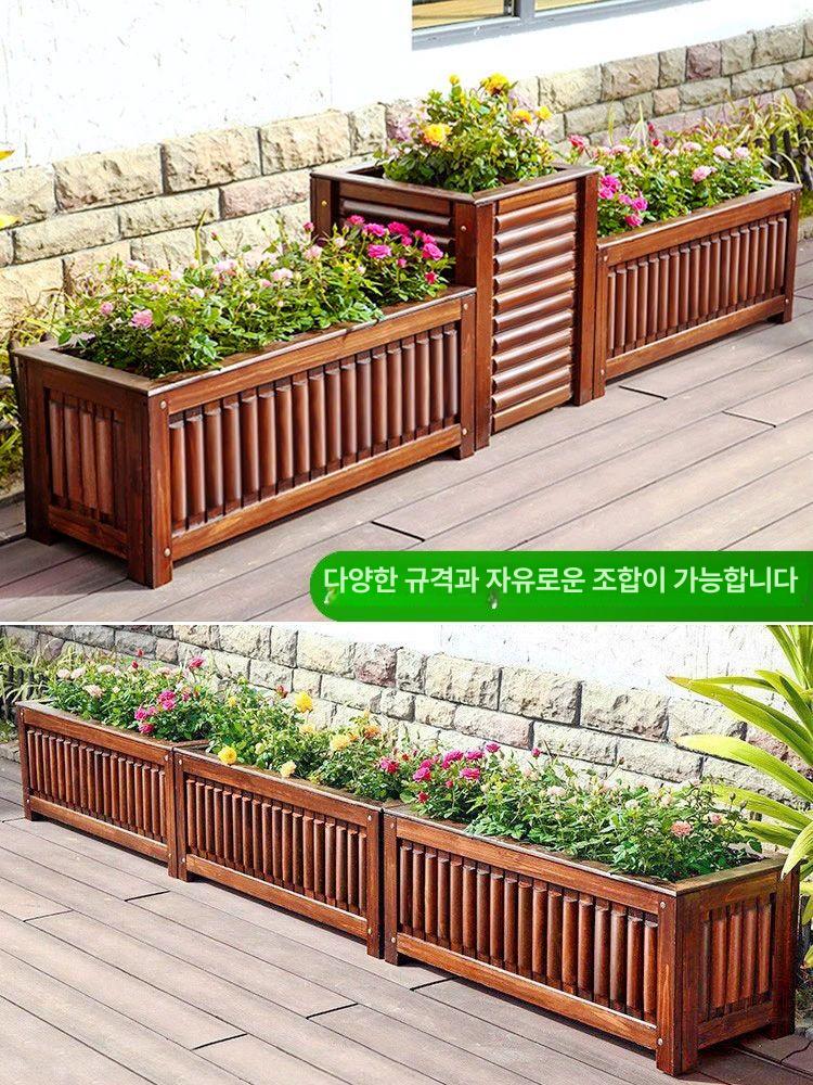 도로 화분 야외 공원 플랜트 직사각 긴 대형 방부목화단 2.5cm 60x30x30스프레이 가구 나무 대 - 상세 이미지 4