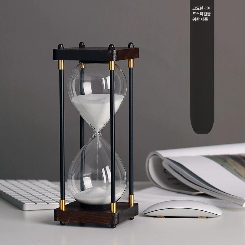 모래시계 타이머 모래 시계 알림 블랙 15분 30분 실목 화이트샌드 - 상세 이미지 3