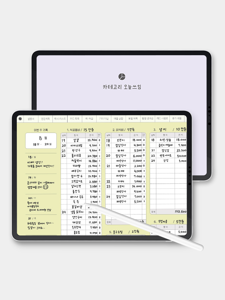 1분발송 리훈 카테고리 오늘쓰임 가계부 용돈기입장 굿노트 아이패드 PDF 속지