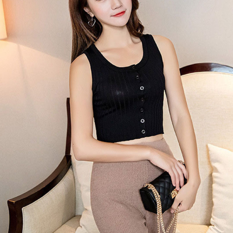 세로줄단추크롭티 숏나시 나시 골지 여름 섹시 여성민소매 - 상세 이미지 2
