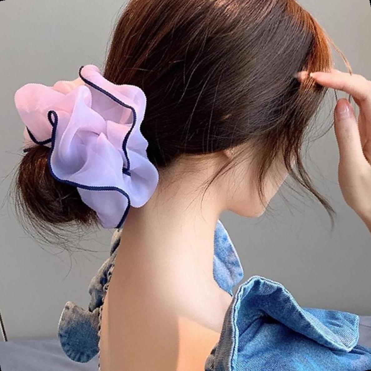 시스루 쉬폰 곱창 헤어밴드 풍성한 볼륨 부드러운 : 선진물산ENC