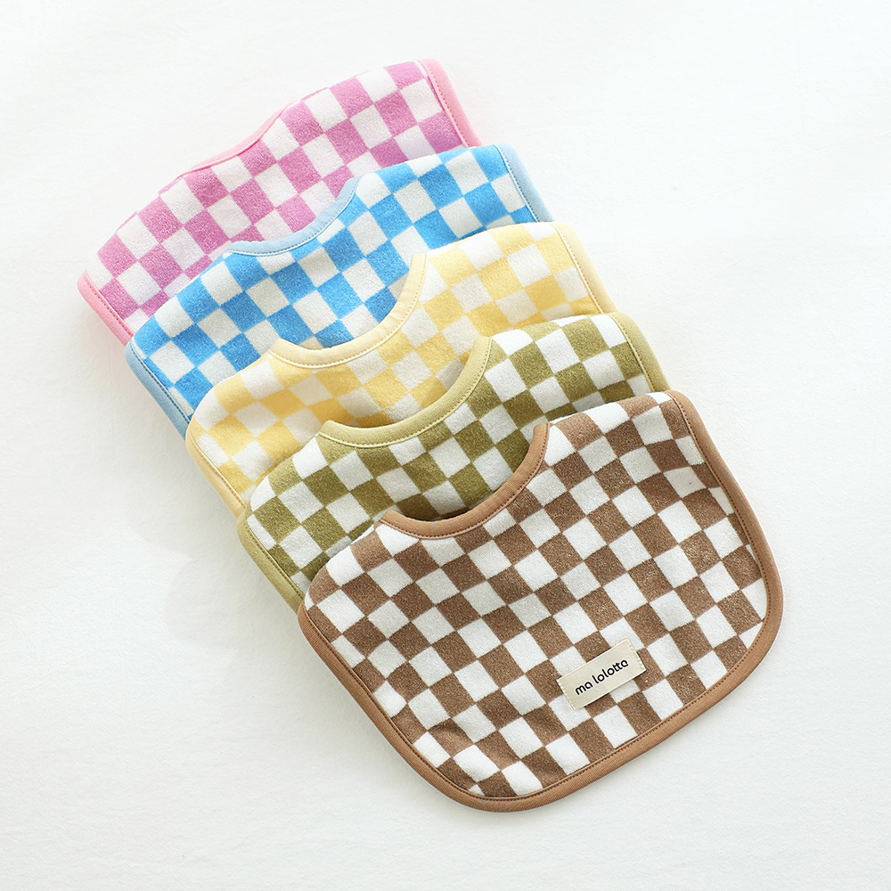 마롤로뜨 테리 사각 체커보드 아기 턱받이 순면 이유식 침받이 간식 양면 저자극