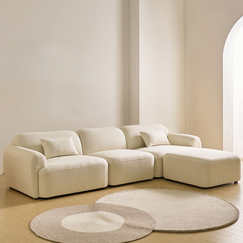 스코나 콘테라 부클레 아쿠아텍스 패브릭 모듈 소파 스툴포함, 아이보리, 4인용