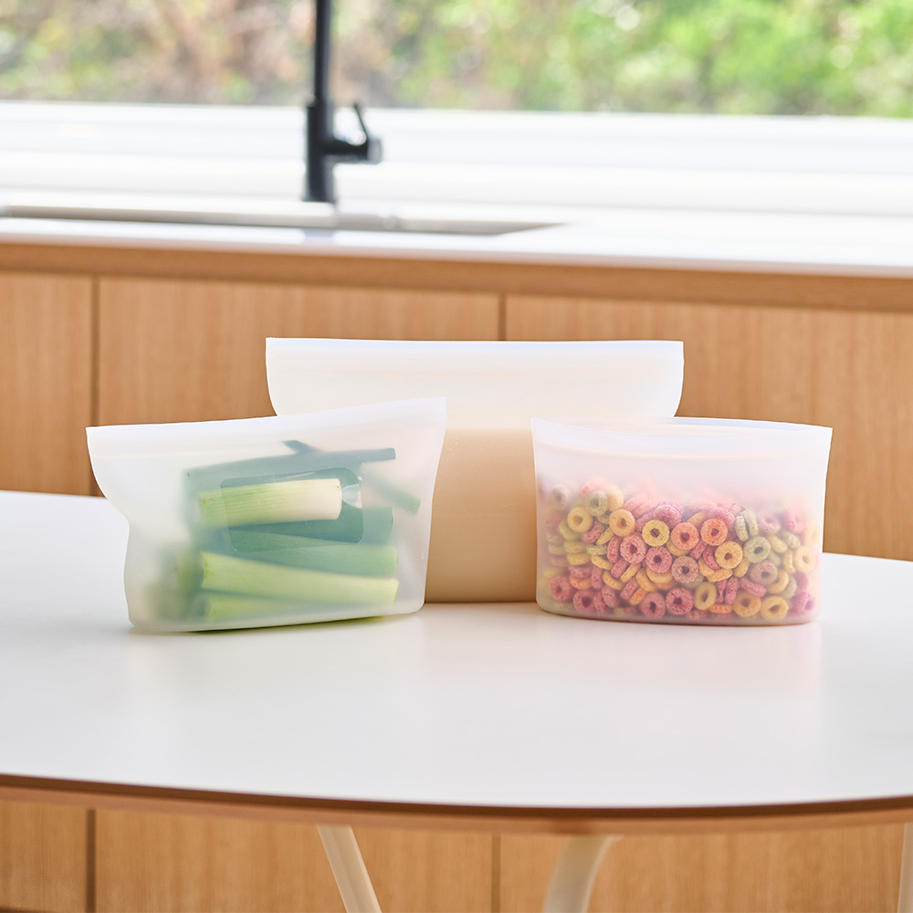 르메이드 3중잠금 실리콘 지퍼백 전자레인지 밀폐용기 실리콘팩 3종 세트(소+중+대) 화이트