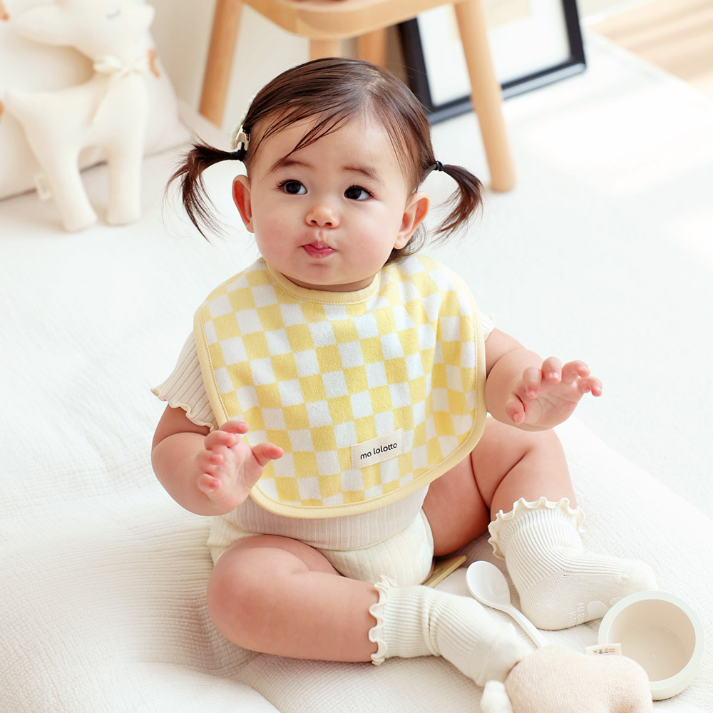 마롤로뜨 테리 사각 체커보드 아기 턱받이 순면 이유식 침받이 간식 양면 저자극