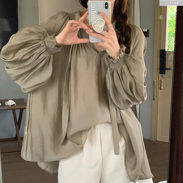 오버핏 블라우스 새틴 쉬폰 제이플로우 매듭 벌룬 스타일 리뷰