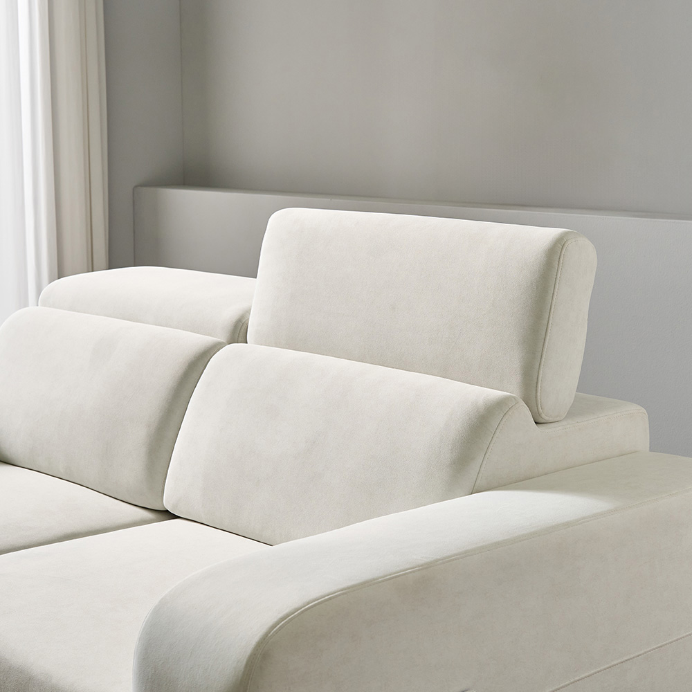 스코나 엘런스 아쿠아텍스 모션 슬라이딩 무빙 리클라이너 소파 스툴미포함, 아이보리, 3인용