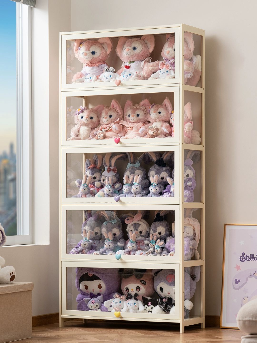 인형장식장 수집 봉제인형 아크릴 투명 상자 대형 크림 화이트 1문 40cm - 상품 이미지