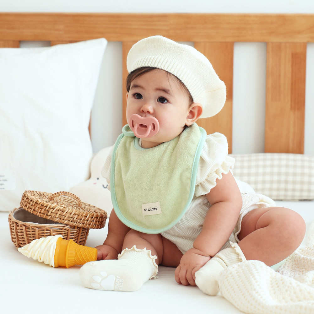 마롤로뜨 테리 원형 무지 아기 턱받이 테리빕 양면 2겹 이유식 침받이 순면 간식 저자극