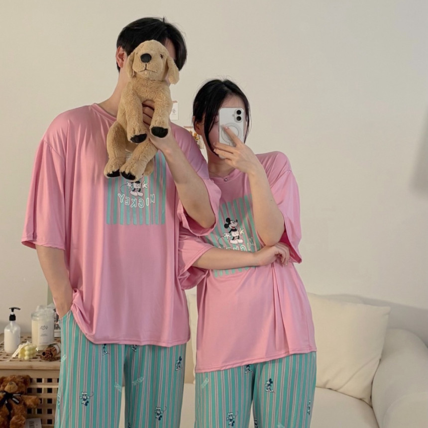 [파토리] 치즈 디즈니 스트라이프 커플잠옷 반팔 반바지 긴바지 파자마 세트