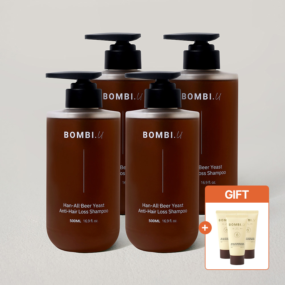 봄비유 한올 맥주효모 바이오틴 카페인 두피케어 탈모완화 퍼퓸 쿨링 샴푸 500ml 4개