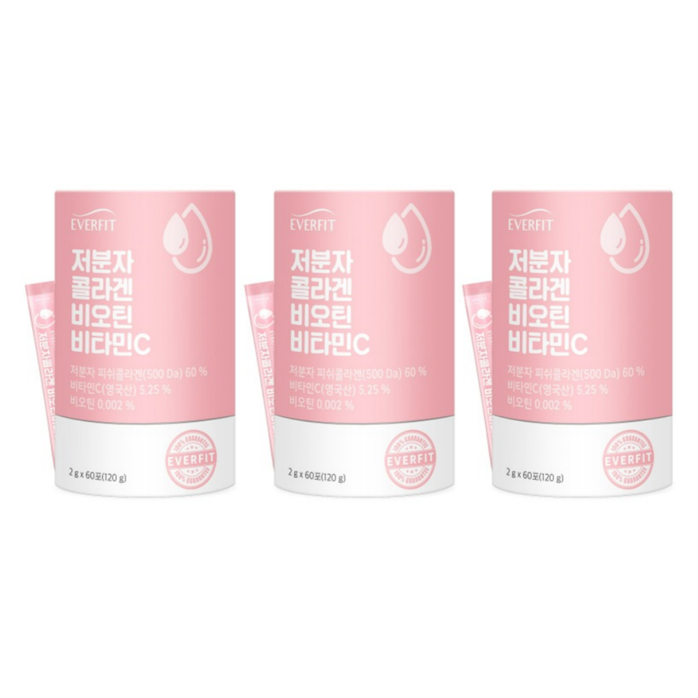 내츄럴플러스 에버핏 저분자콜라겐 비오틴 비타민C 고함량모발 팹타이드 60포, 3개 - 상품 이미지